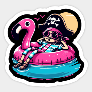 Pool Party Pirate Pink Float Funny Pirate Sticker